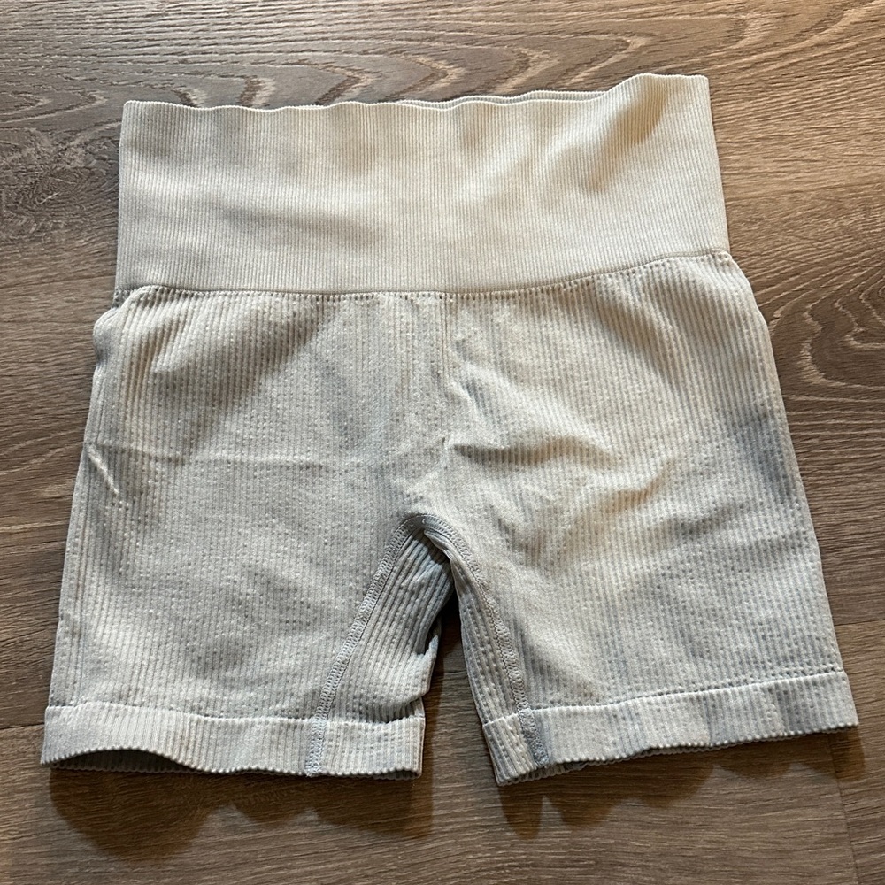 Light Blue Ribbed High-Waist Shorts